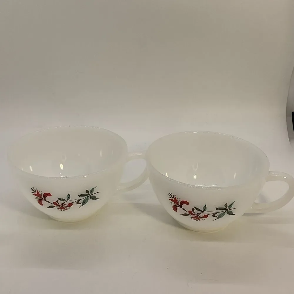Vintage Fire King Milk Glass Honeysuckle Creamer and 2 Cups
